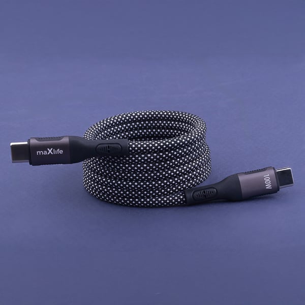 Maxlife magnetisk USB-C-kabel 100 W 1 m – Svart nylon