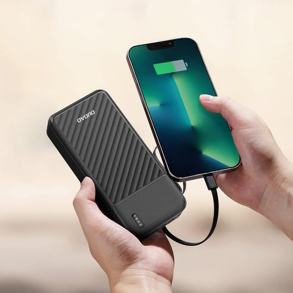 Dudao K11 Max 30000mAh Powerbank med indbyggede USB-kabler - Sort
