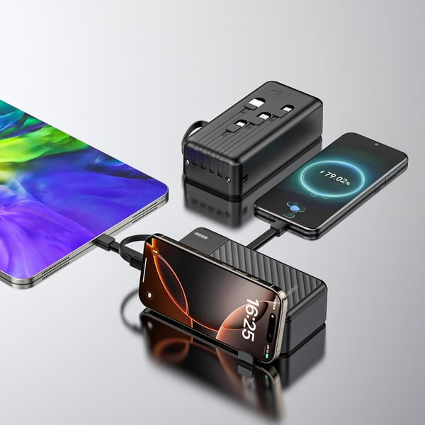 Dudao K11 Max 30000mAh Powerbank med indbyggede USB-kabler - Sort