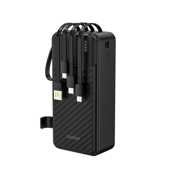 Dudao K11 Max 30000mAh Powerbank med indbyggede USB-kabler - Sort Dudao K11 Max 30000mAh Powerbank med indbyggede USB-kabler - Sort