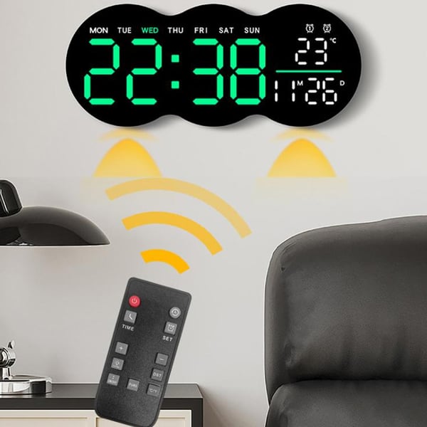 Digitalt vægur / LED-ur med dato / temperatur / ugedag / timer / fjernbetjening