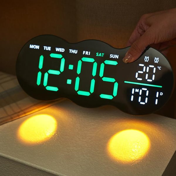 Digitalt vægur / LED-ur med dato / temperatur / ugedag / timer / fjernbetjening
