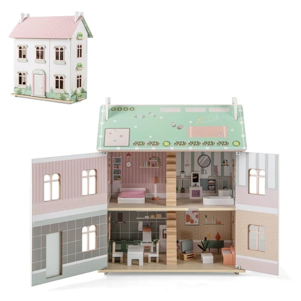 3-etasjes dukkehus for barn fra 3 år – Rosa / flerfarget 3-etasjes dukkehus for barn fra 3 år – Rosa / flerfarget