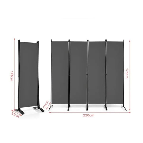 Skjermvegg 4 paneler H173cm - Grå