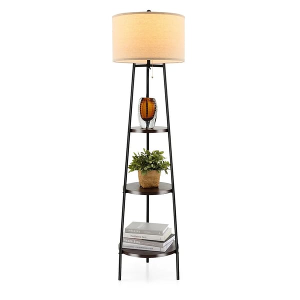 Gulvlampe med 3 hyller - Svart