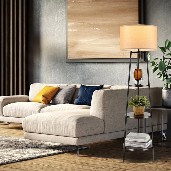 Gulvlampe med 3 hyller - Svart