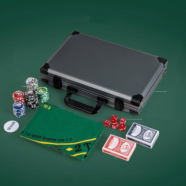 Pokersæt med 400 jetoner / Texas Hold'em-sæt / kort og terninger i aluminiumskuffert