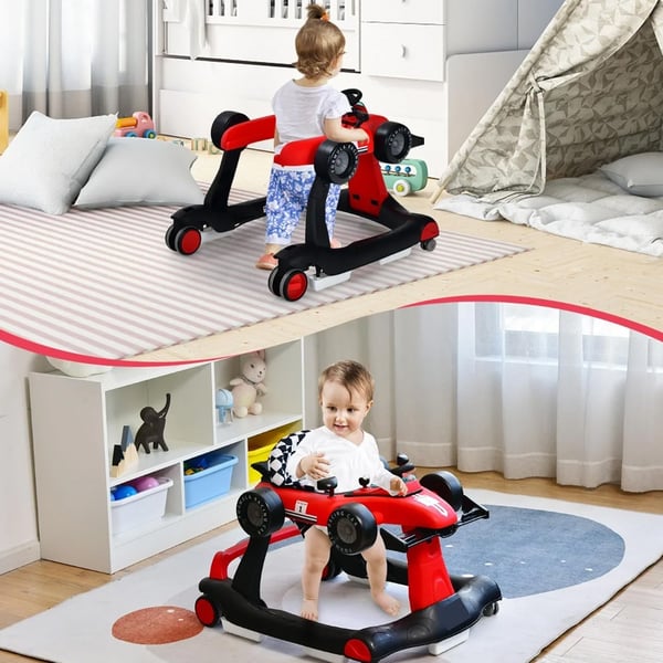 4-i-1 gåstol som racerbil / gåvogn til baby / aktivitetsgåstol med musik og lys / sammenklappelig stol 6-18 måneder