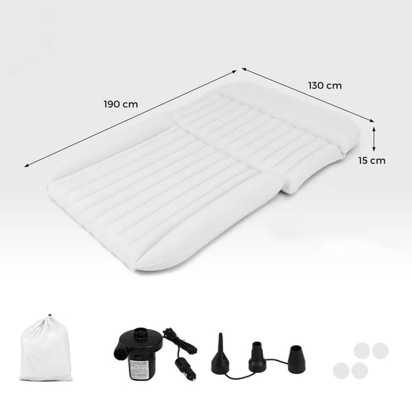 Oppustelig bilmadras 190 x 130 cm / luftmadras til bil og camping / madras til bagsæde / rejseseng med pumpe