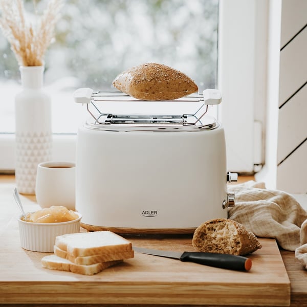 Brødrister med brødhylle / hvit brødrister med opptining, oppvarming og 6 ristingsnivåer