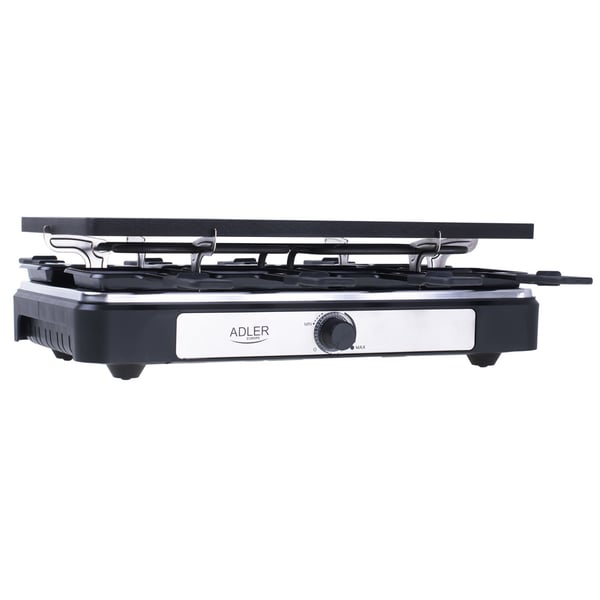 Raclette – elektrisk bordgrill med dobbel grillplate / raclettegrill med 8 panner / bordgrill med raclettefunksjon