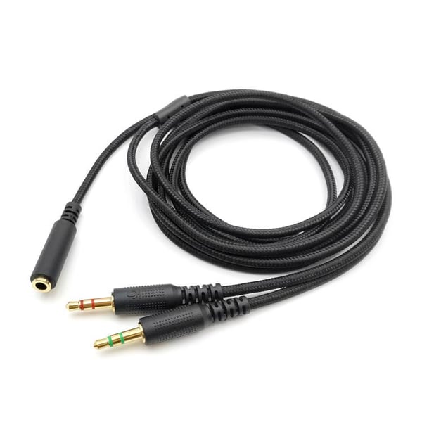 Lydkabel 3,5 mm til Razer Kraken V2 med nylonfletning og guldbelagt stik - 2 m