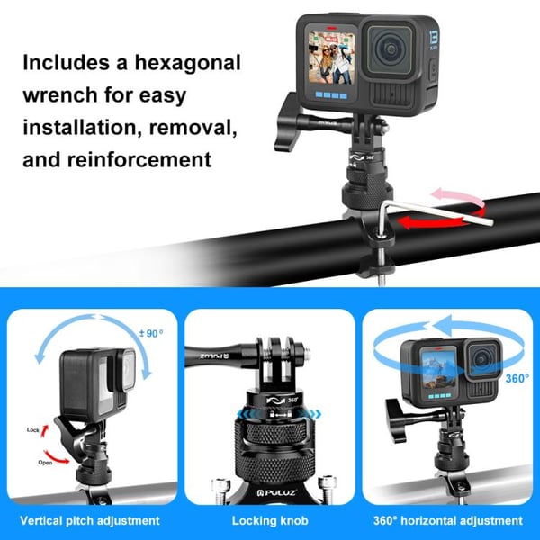 360° actionkamera-holder til styr i aluminiumslegering