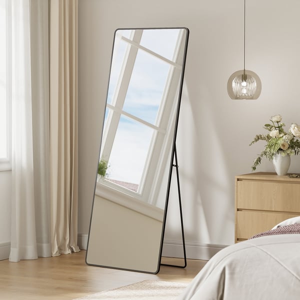 165 x 60 cm stort speil i full lengde med stativ og svart aluminiumsramme
