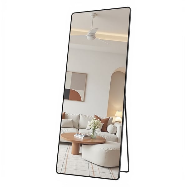 165 x 60 cm stort speil i full lengde med stativ og svart aluminiumsramme