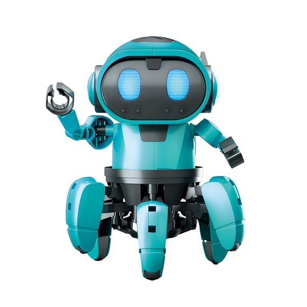 Tobbie The Robot - Blå - Interaktiv byggrobot med IR-sensor och RGB-ögon