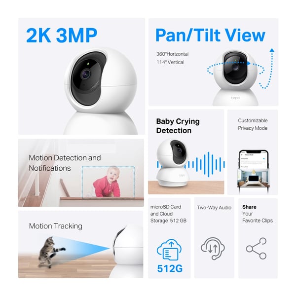 TP-Link Tapo TC71 indendørskamera / 2K-overvågningskamera / Pan/Tilt-kamera / kamera med tovejslyd