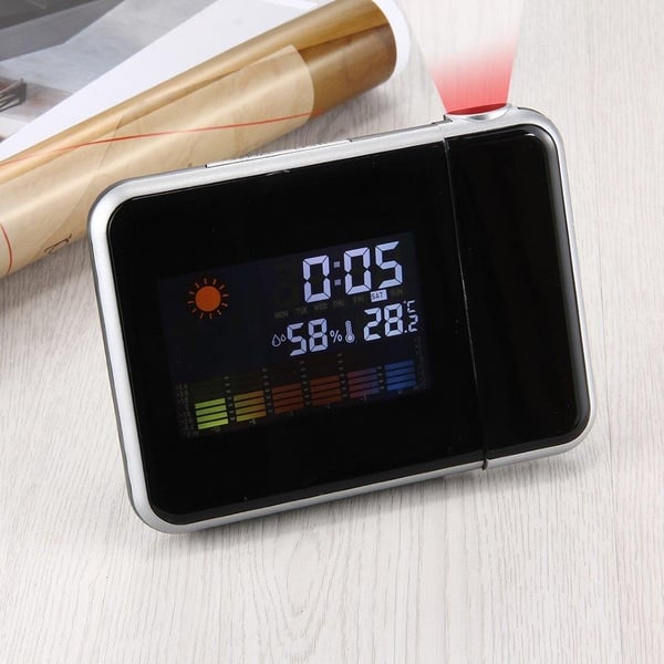 LED-projektorvækkeur med vejrstation/kalender