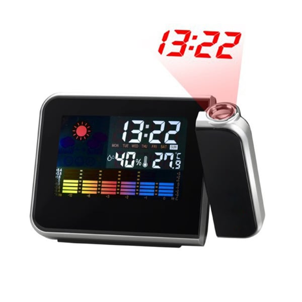 LED-projektorvækkeur med vejrstation/kalender