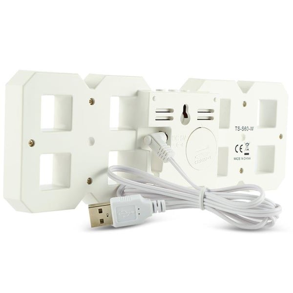 Suuri 3D-digitaalinen seinäkello / herätyskello valkoisella LED-valolla - Monitoiminen