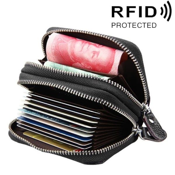 Sort pung i okselæder med RFID-beskyttelse og mange praktiske rum
