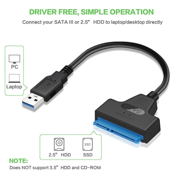 Adapter SATA til USB 3.0 med høj overførselshastighed