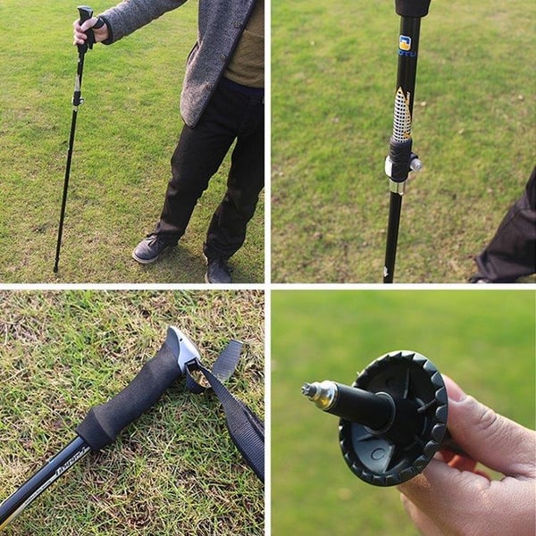 Hopfällbar gångstav / justerbar vandringsstav 106–125 cm / promenadstav i aluminium / teleskopstav