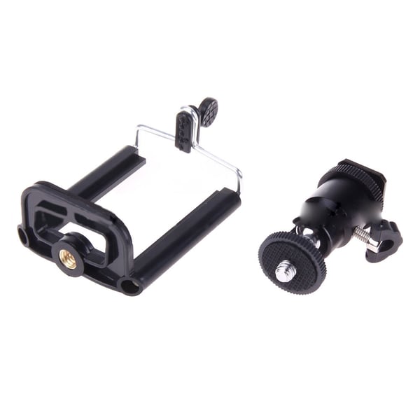 Mobilhållare för kamerastativ / tripodfäste med hot shoe och kulled / mobilklämma 5,3–8,5 cm