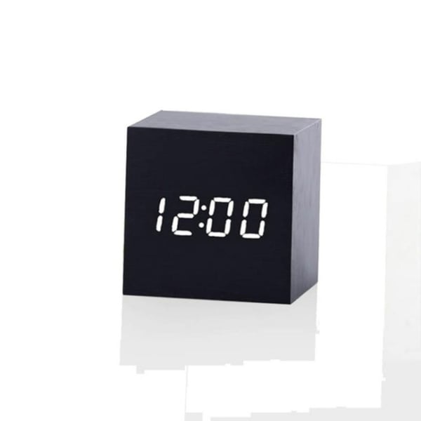 Puinen herätyskello LED-näytöllä - Musta / Valkoinen