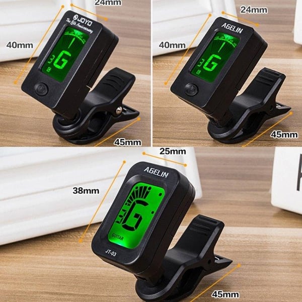 Digital clip-on tuner - stämapparat / gitarrstämmare / kromatisk tuner för gitarr, bas, fiol och ukulele