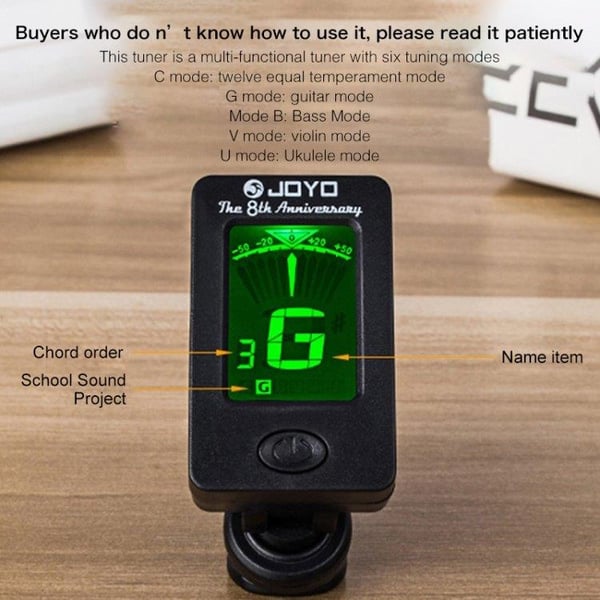 Digital clip-on tuner - stämapparat / gitarrstämmare / kromatisk tuner för gitarr, bas, fiol och ukulele