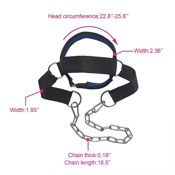 Gym Head Harness - justerbar nakketræner med stålkæde og polstring