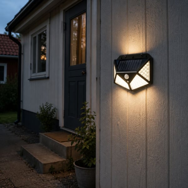 Solcelle væglampe 100 LED / udendørslampe med sensor – lampe til have og indgangsparti