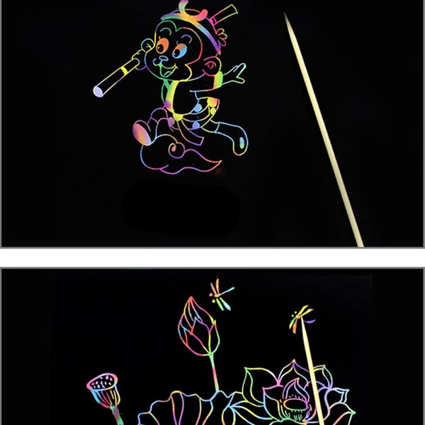 Rainbow Scratch Art Paper med værktøjer - 50 papirer