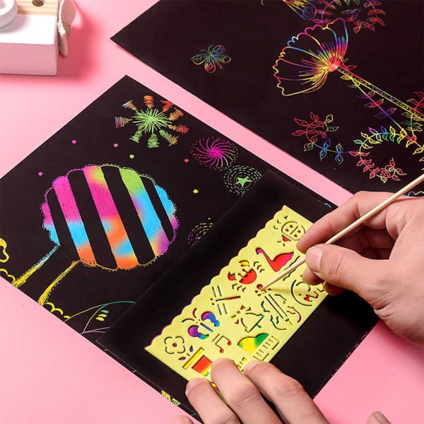 Rainbow Scratch Art Paper med værktøjer - 50 papirer