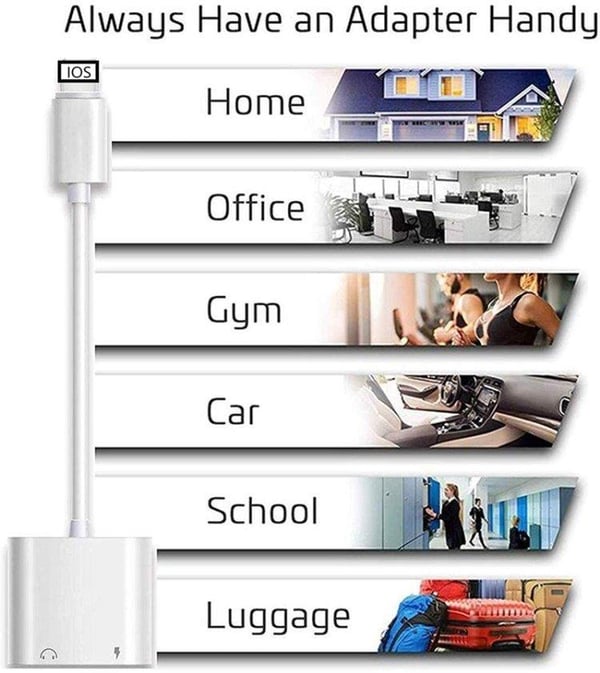 Opladnings- og hovedtelefonadapter - Lightning til 3,5 mm og Lightning-port til samtidig musik og opladning