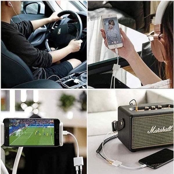 Opladnings- og hovedtelefonadapter - Lightning til 3,5 mm og Lightning-port til samtidig musik og opladning
