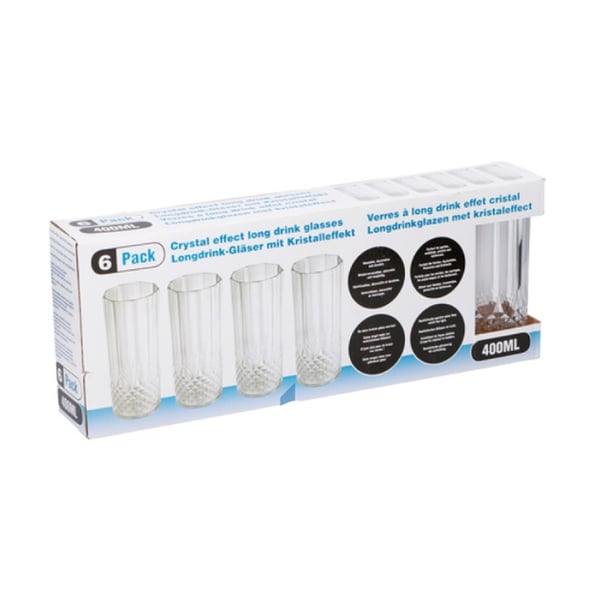 Genanvendelige longdrinkglas i plast, 40 cl - 6-pak