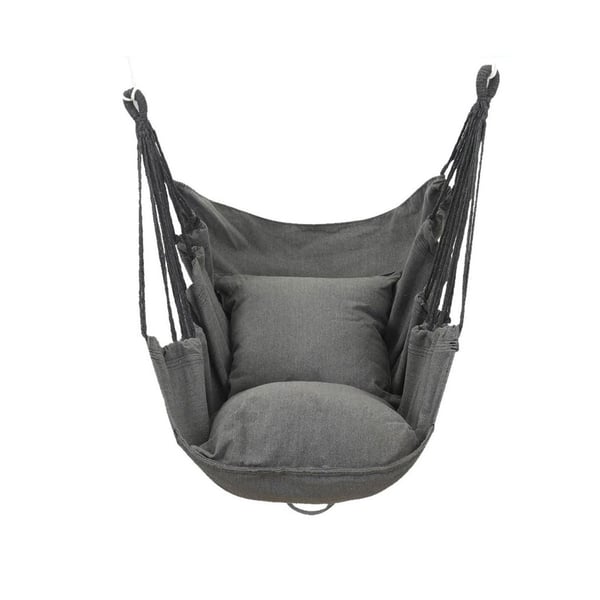 Hengestol mørkegrå 100 x 130 cm / hengende stol til uteplass / hengekøyestol med tau / avslapningsstol