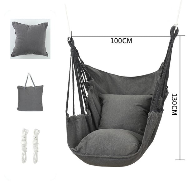 Hängstol mörkgrå 100 x 130 cm / hängande stol för uteplats / hammockstol med rep / avkopplingsstol