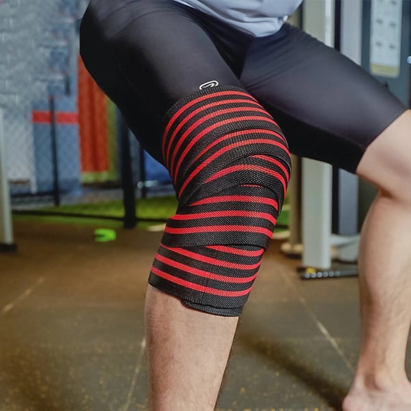 Knälinda 1,8 m / justerbar knee wrap / knästöd för styrkelyft / kompressionslinda för träning