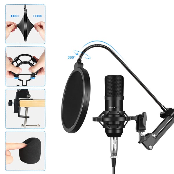 Studio Mikrofon med Flexibelt bordsstativ