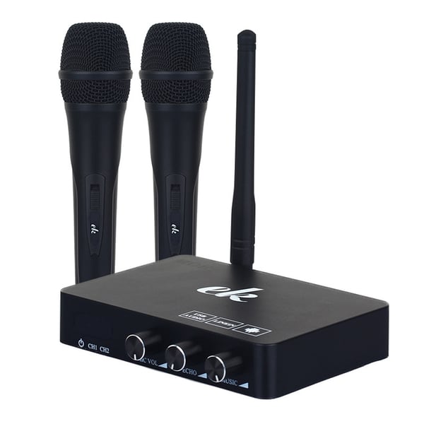Karaokemaskin / Karaokemixer med två trådlösa mikrofoner och smart TV-kompatibilitet