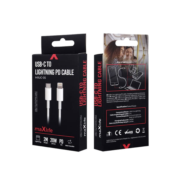 Maxlife MXUC-05 USB-C til Lightning-kabel 2 m 20W hvid