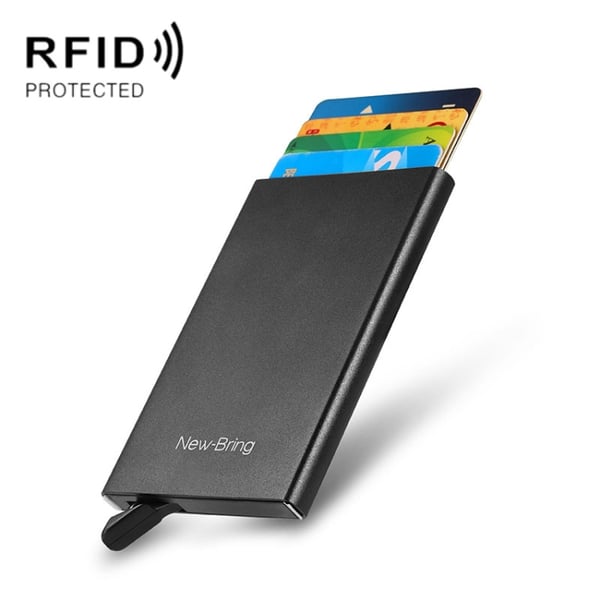 Pop-up kortholder svart / RFID-kortholder i metall / slank kortlommebok / holder til kort