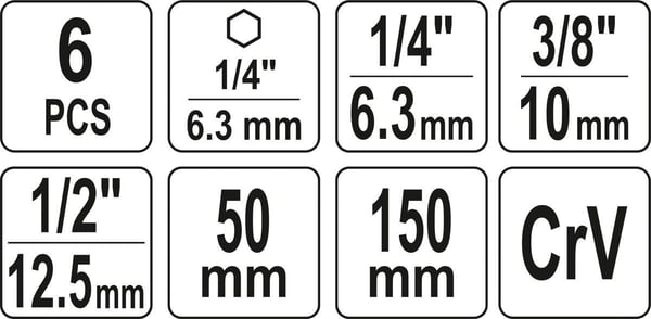 Kuusiokoloadapteri NASADE-1/4, 3/8, 1/2 6 kpl YT-04629 YATO