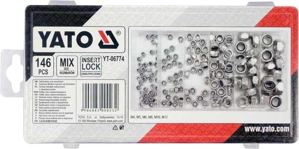 YT-06774 metriske låsmuttere 146 stk blandet størrelse
