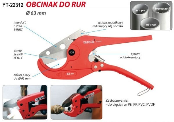 PVC-rørskærer til 63mm / YT-22312 / YATO