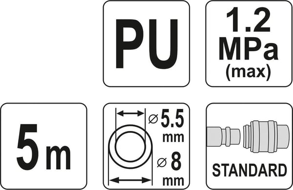 Yato spiralslange 5,5 mm x 8 mm x 5 m PU med hurtigkoblinger YT-24201