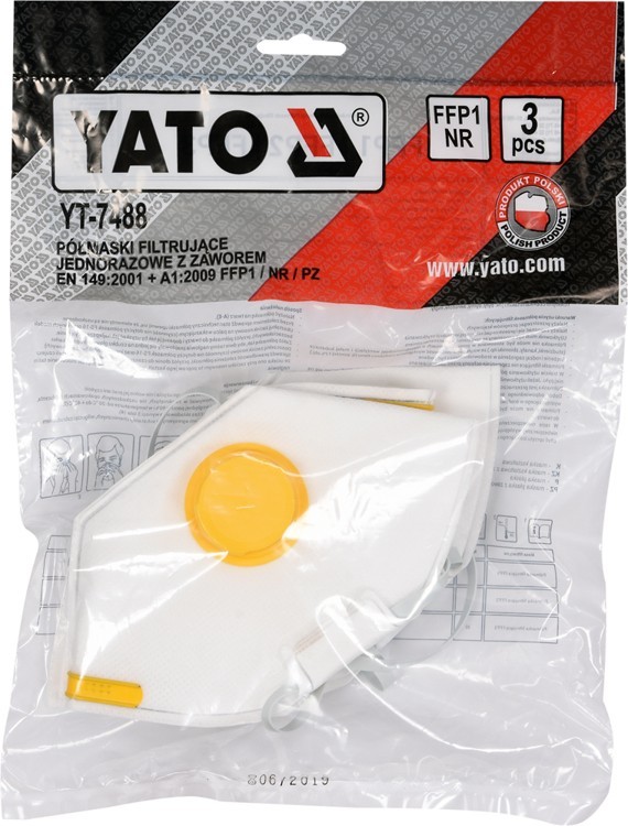 Yato engangsfiltrerende halvmaske med ventil FFP1/PZ, 3 stk. YT-7488